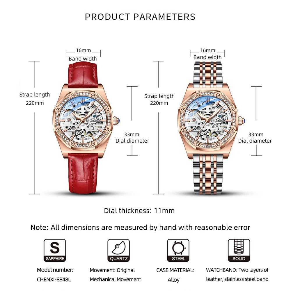CHENXI New Womens Automatic Mechanical Luxury Brand Elegant Womens Watch Rose Gold Stainless Steel Waterproof Watch W250104