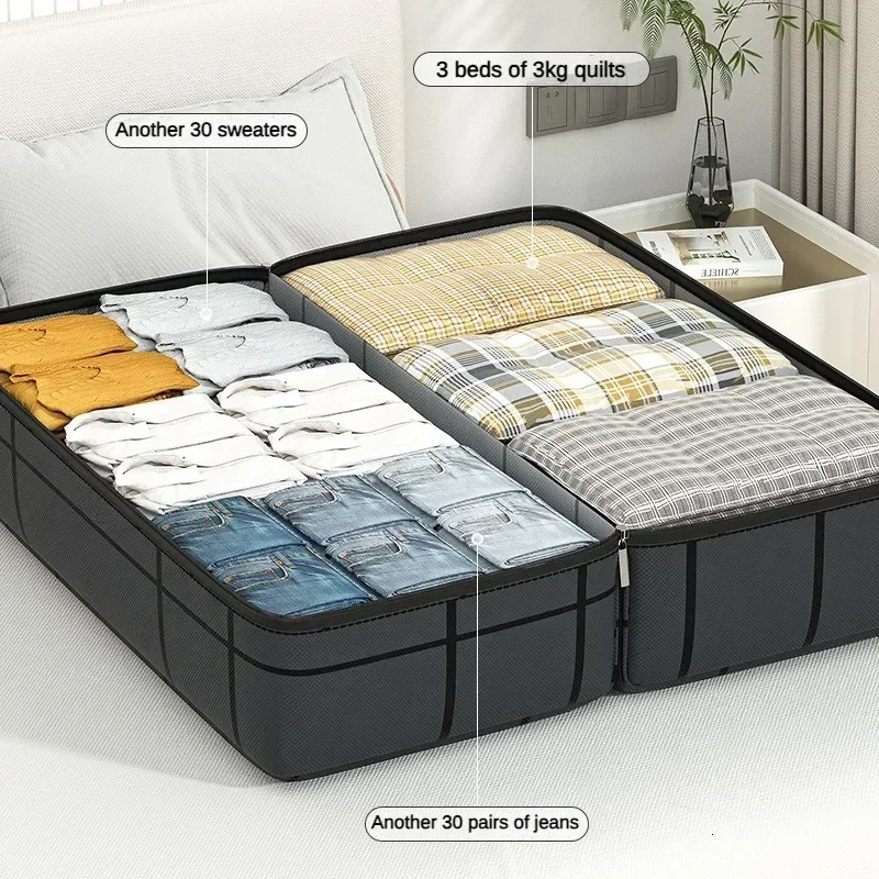 1PC Large Capacity and Super Loadbearing Black Composite Material Storage Bag Dustproof Moistureproof with Zipper 241226