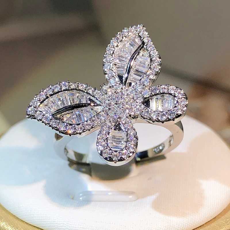 925 sterling silver Exquisite butterfly white zircon ring all diamond womens jewelry party wedding birthday giftXJ250412