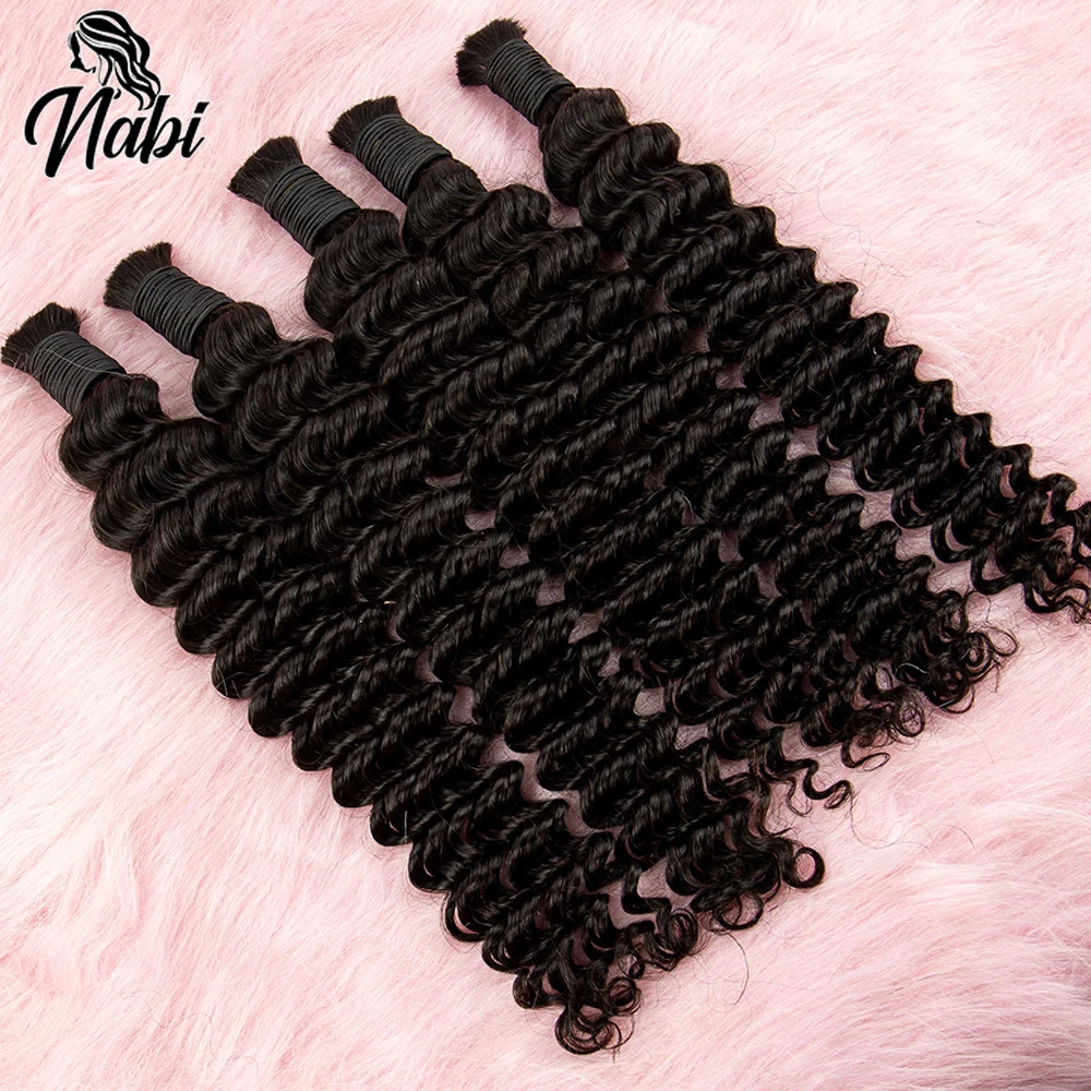NABI Human Hair Bundles for Braiding Deep Wave Hair Extension Natural Color Braids No weft Hair Bulk Extensions 250103