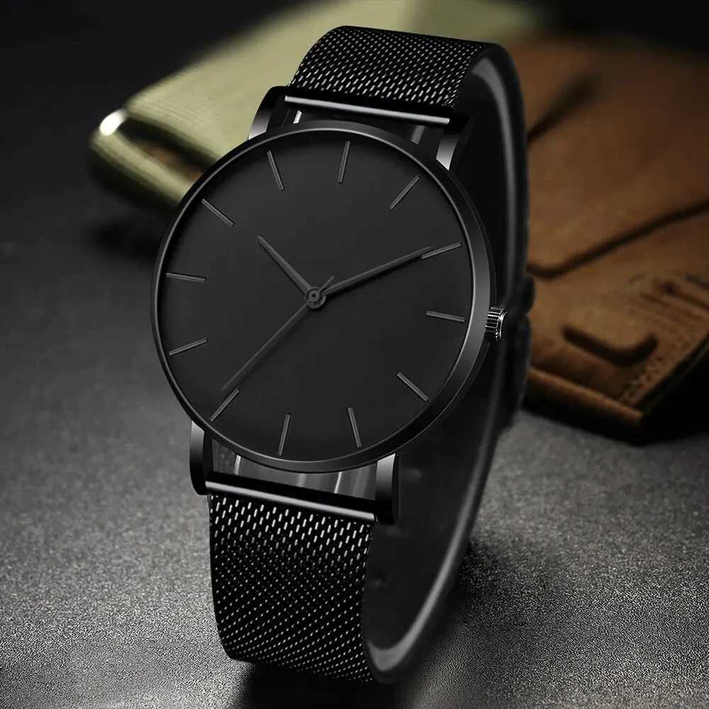 Fashion Ultra Thin Creative Black Stainless Steel Quartz Mens Simple Fashion Business Wrist Clock Male Watches W250806