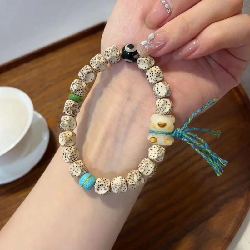 Xiangxiang Xingyue with Bodhi Love Bear Single Circle Buddha Bracelet Beads Men and Women Jewelry Accessories 250102