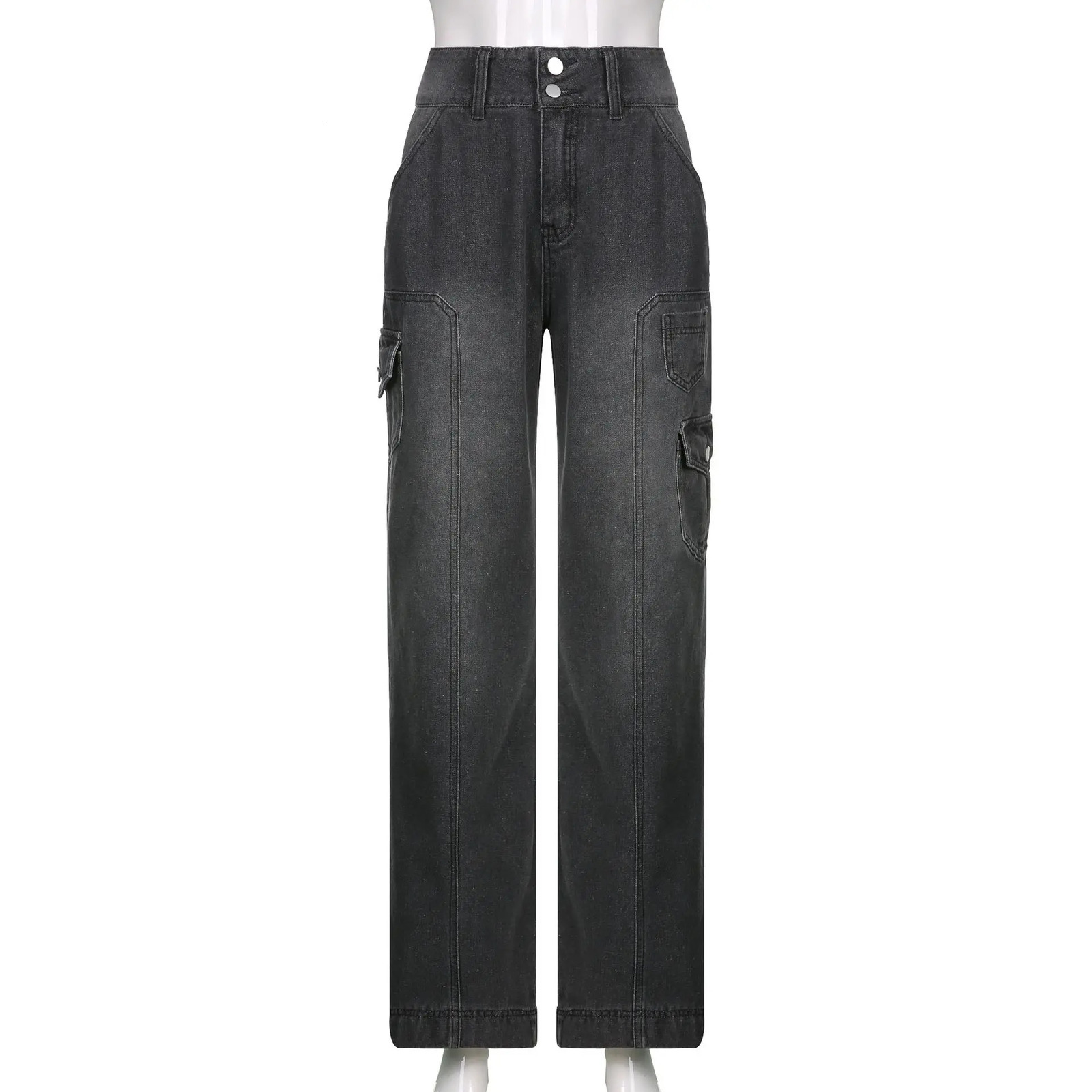 Street High Waist Straight Leg Casual Jeans with Irregular Pockets Work Clothes Floor Towers Dads Pants 241224