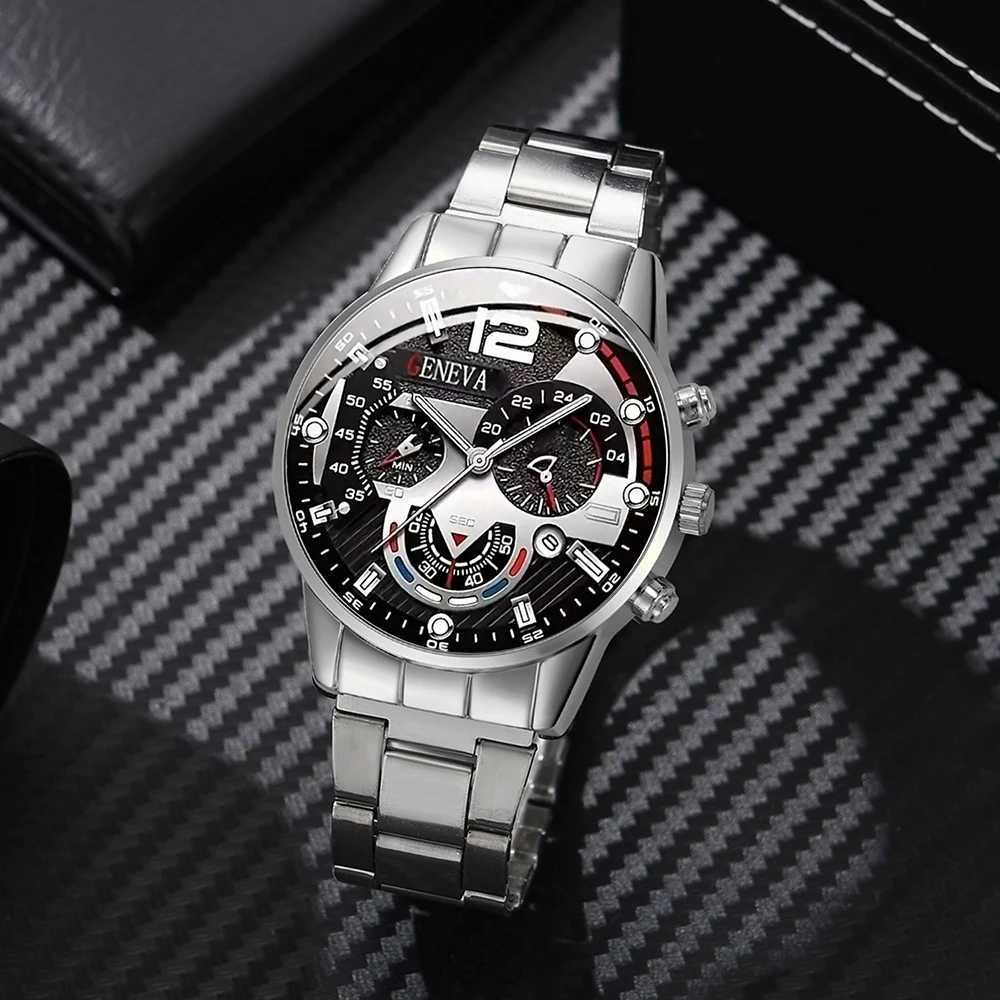 3-Piece/Set Mens Calendar Quartz Busin Fashion Alloy Set Necklace and Bracelet Set Ideal for Gifts W250104