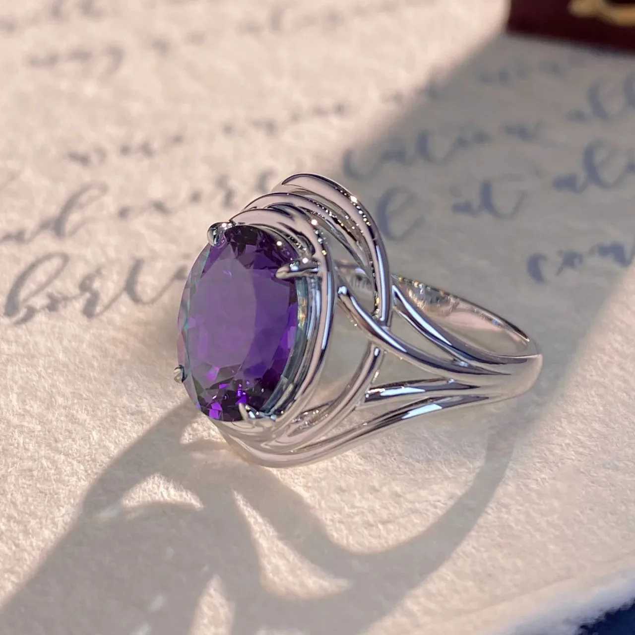 925 Silver Jewelry Natural AmethystResizable Rings Fine Accories for Wedding Engagement Party for Girlfriend Wife GiftXJ250104