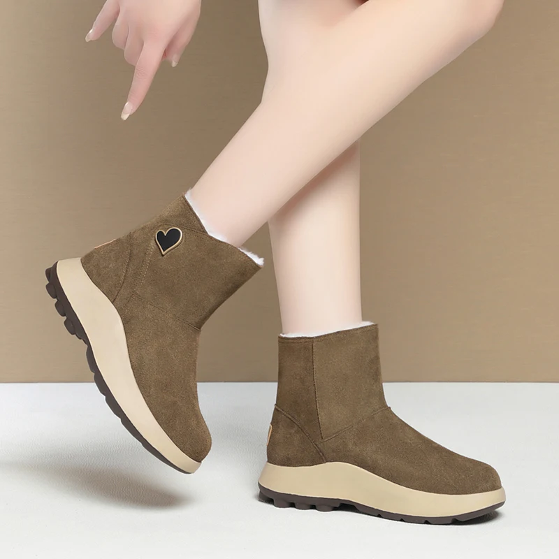 AIYUQI Snow Boots Women Genuine Leather Women's Booties Non-slip Natural Wool Warm Women's Winter Boots
