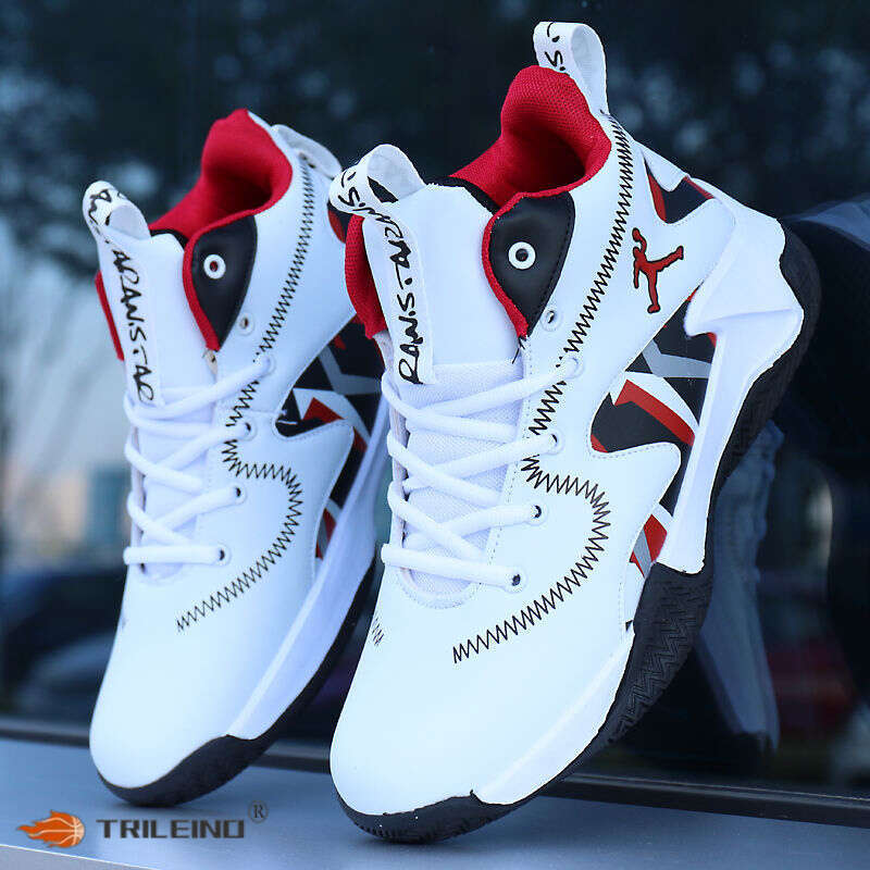 TRILEINO Professional Men's White Red Blue Sh oes S neakers Anti-skid Hig h-top Couple Man Basketball Boots