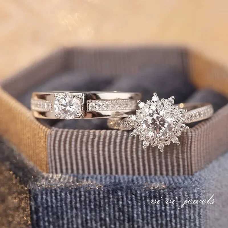 Original simulation couple live fairy tale style pav flower ring weddingXJ250104