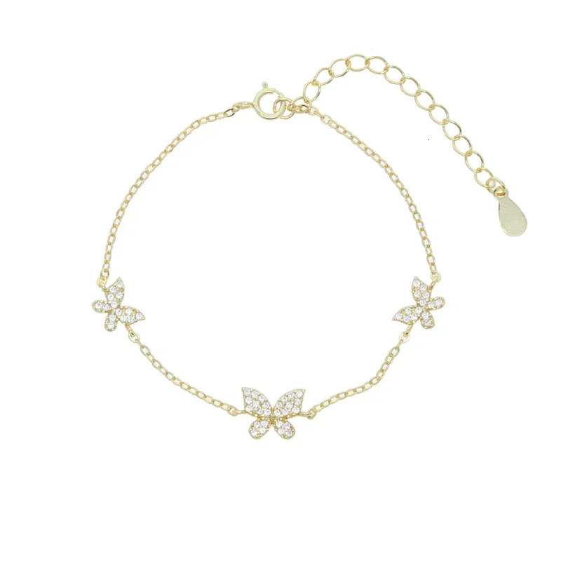 Real 925 sterling silver sparkling CZ butterfly chain pendant sparkling and cute charm bracelet 250102