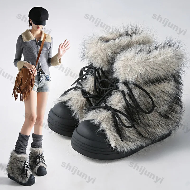 Women Winter Fur Flats Snow Boots Women 2025 Winter Trend Warm Casual Short Plush Boots er Cold-resistant Botas Mujer 250103