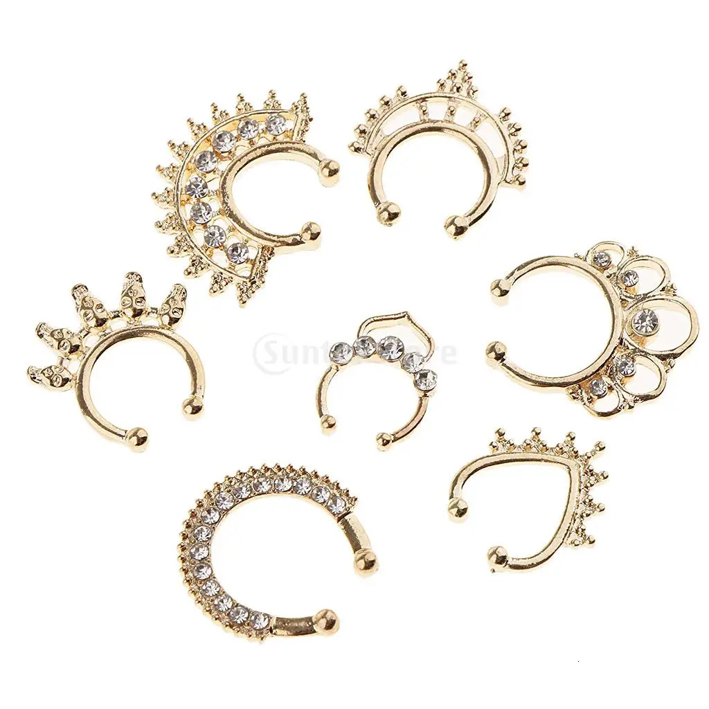 21pcs Nose Septum Ring Clip On Body Jewelry Faux Hoop Ring Rhinestone 250103