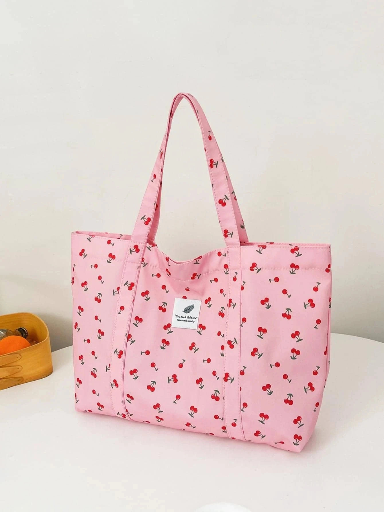 Fashionable Sweet Pink Strawberry Cherry Tote Bag For Women Large Capacity Casual Versatile Portable Shopping Shoulder Bag 250102