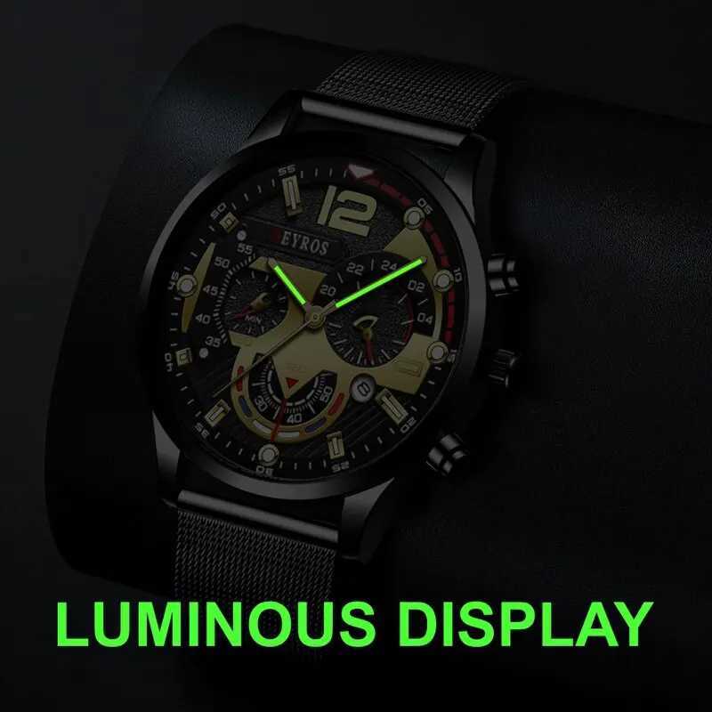 Fashionable mens Busin es luxury stainless steel mesh with quartz watch illuminated mens leisure calendar W250104