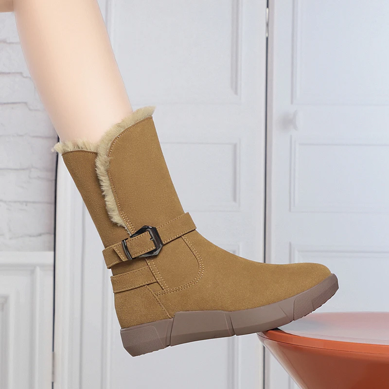 AIYUQI Snow Boots Women Winter Shoes Genuine Leather Flat Women's Short Boots Large Size Warm Non-slip Women's Boots