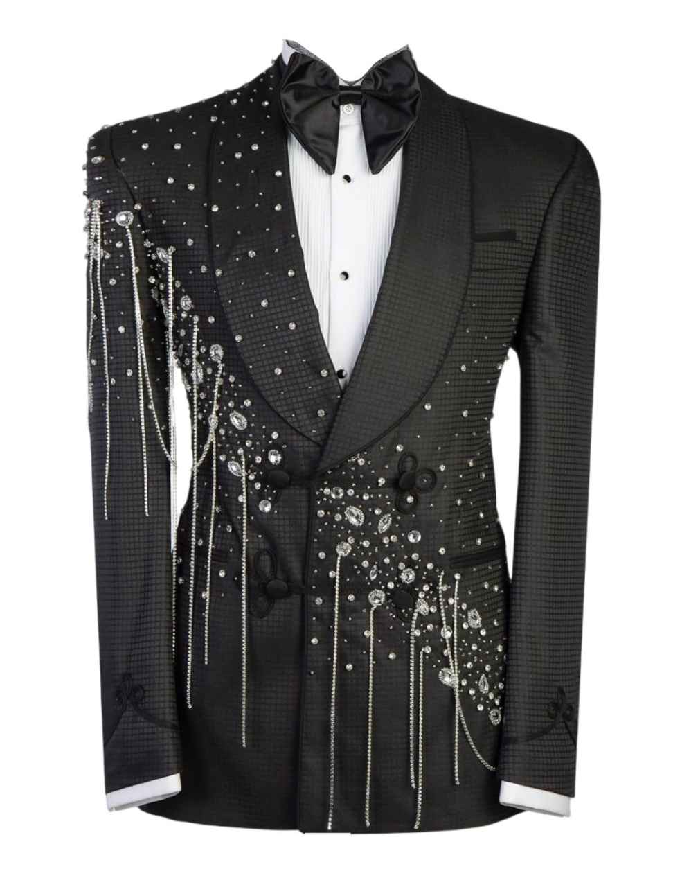 Handsome Crystals Beaded Suits Men Double Breated Jacket Pants 2 Pieces Groom Wear Tuxedos Custom Made Man Business Dinner Party Customized