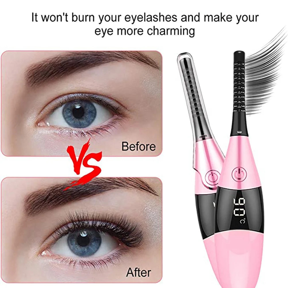 Heated Eyelash Curler Portable USB Rechargeable 4 Temperature Adjustable with LED Digital Display Styling Tool 241226