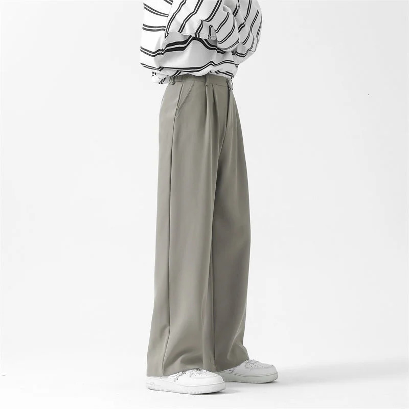 Grey Black Suit Pants Men Fashion Society Mens Dress Pants Korean Loose Straight Wide Leg Pants Mens Office Formal Trousers 250103