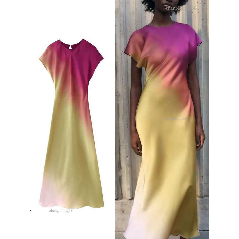 Casual Dresses TRAF Women Fashion Tie Dyed Long 2023 Spring Summer Elegant Sleeveless Folds Sweet Vestidos High Street Outwear 230403
