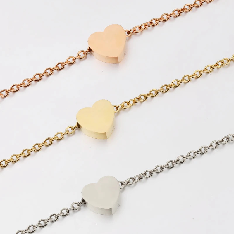 Fnixtar 20Pcs/Lot 15/18cm cute heart-shaped bracelet with 5cm long chain mirror polished stainless steel bracelet anklet 250102
