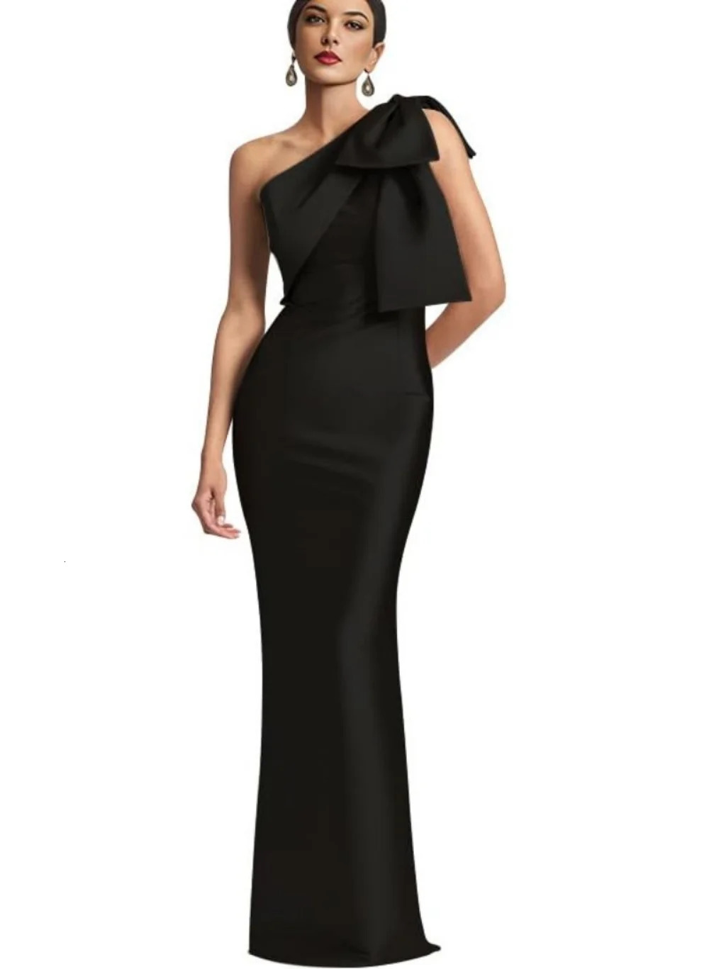 Elegant one shoulder satin mermaid dance dress with bow and floor length customized for special occasions and formal party dresses 250103