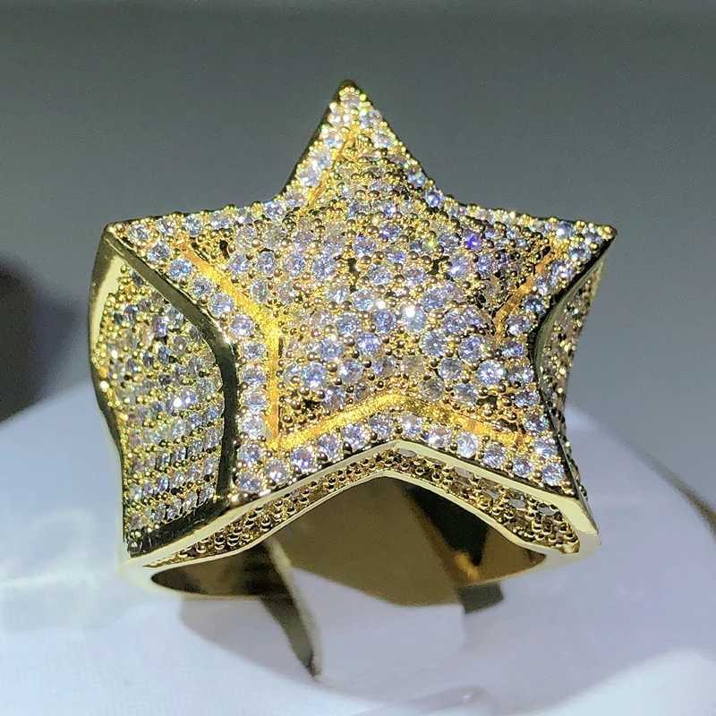 925 Silver Classic Yellow Gold Five Star Zircon Ring For Women Men Big Ring Party Birtay Jewelry GiftXJ250514