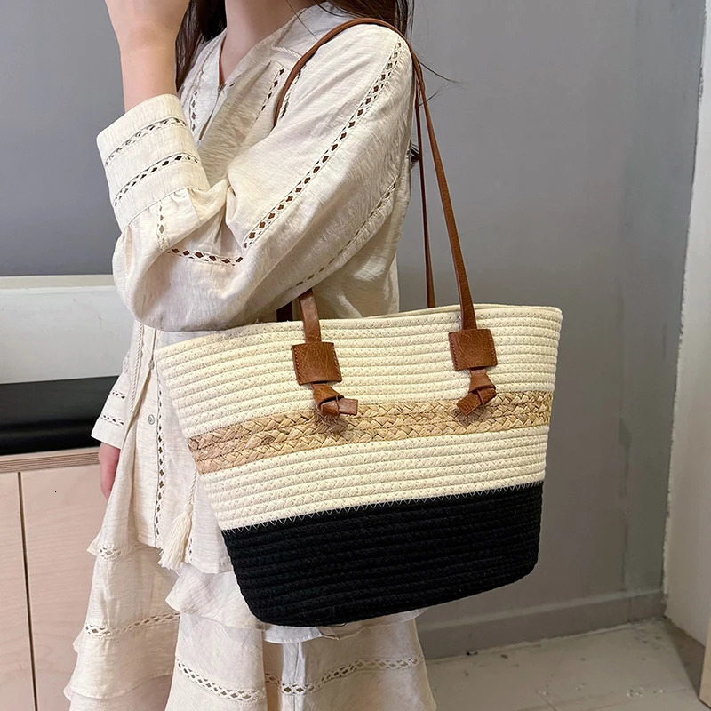 Large Capacity Summer Holiday Women Tote Bag Beach Straw Handbag Ladies Travel Shopping Bag Causal Female Shoulder Bag 250102