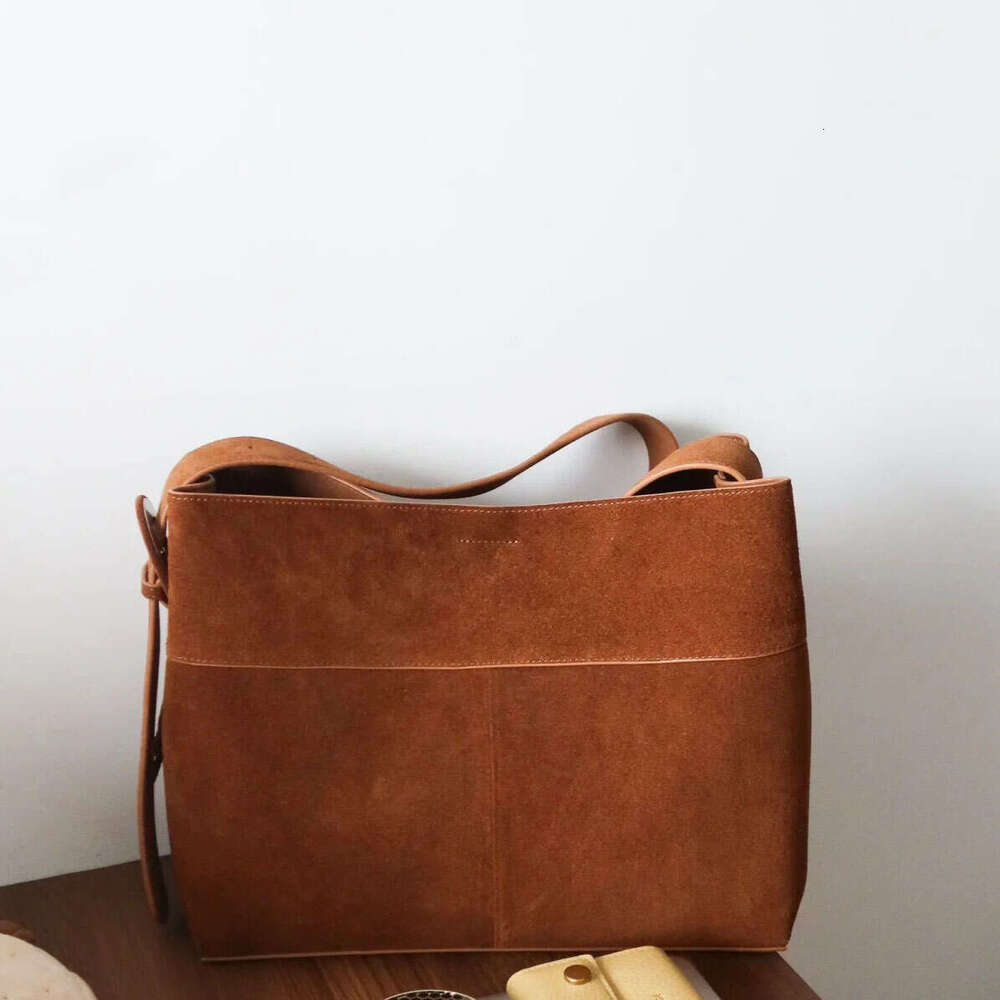 New Winter Matte Suede Cow Leather Women Tote Coffee Retro High-end Warm Color Female Shoulder Bag Huge Commute Travel Handbag