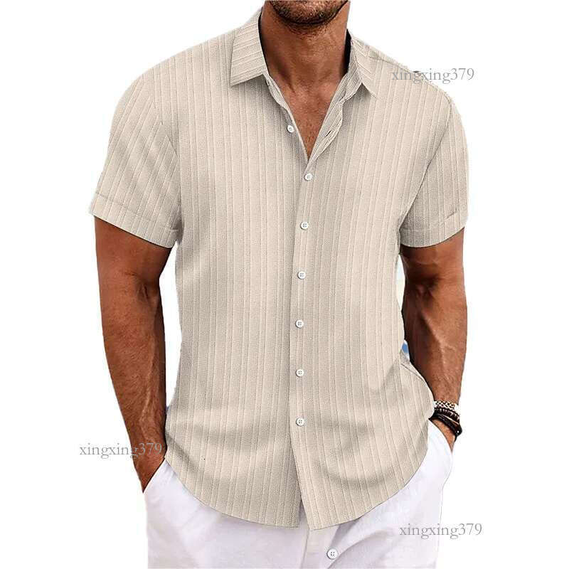S-3XL Summer New Mens Jacquard Shirt button up short sleeved casual sports top Designer Luxury Style Clothing High quality black T shirt Top Quality S