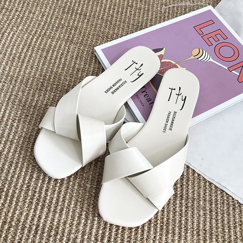 Summer New Ddmywed Cross Flat Bottom One Word Slippers Soft Sole Korean Edition Simple Hundred Outwear Solid Color Chinese Brand Shoes F Ddmysaturn