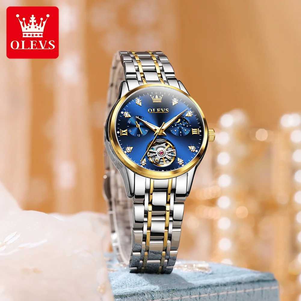 OLEVS Womens Luxury Touillon Style Original Automatic Mechanical Womens Waterproof Luminous Women W250104