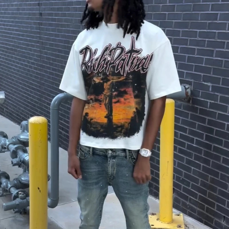 Y2k Retro Clothing Classic Pattern Printed Luggage T-shirt Mens Harajuku Gothic Casual Ultra fine Cotton Short Sleeve Top 250103