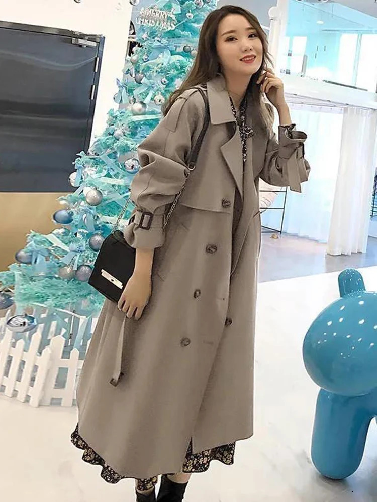 Double Breasted Long Trench Coats Casual With Belt Korea Jackets Loose Gabardina Casaco Women Fashion Windbreaker Abrigos 241224