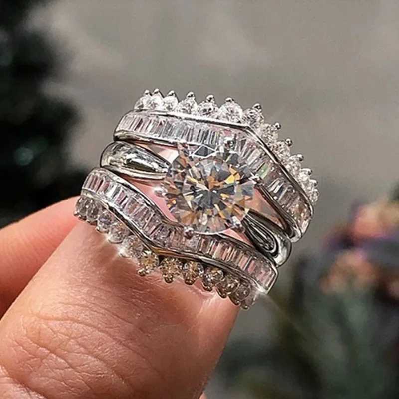Luxury 3 in 1 Lab Diamond Ring Sets 925 Sterling Silver Engagement Wedding Rings for Women Bridal Promise Party Finger Band GiftXJ250104