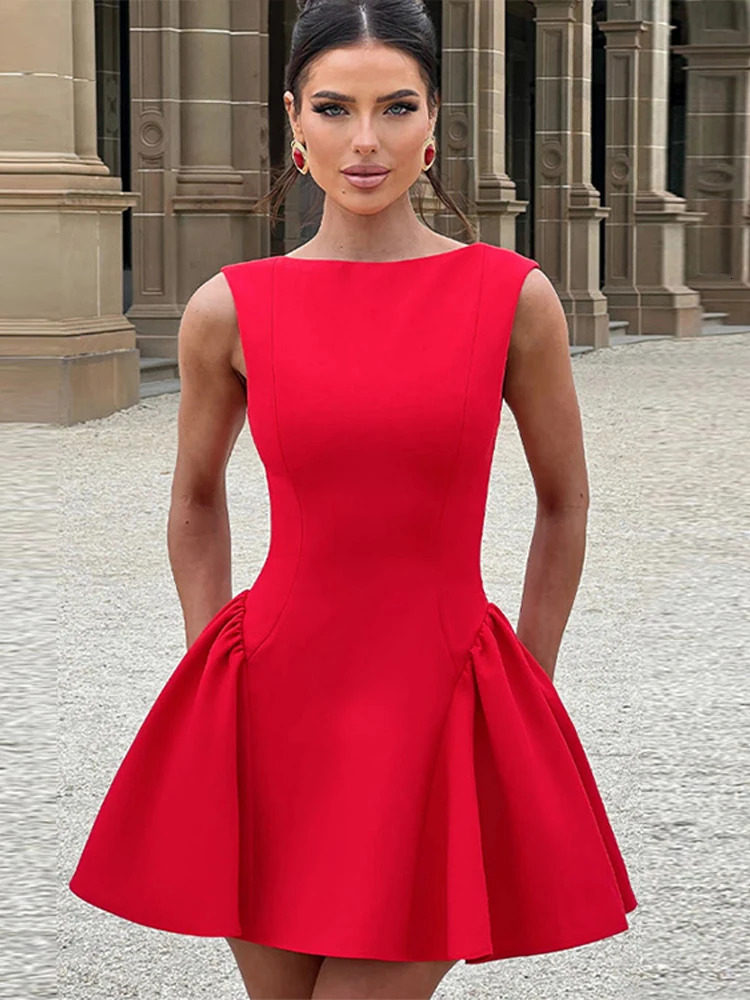 Fashionable solid sleeveless womens clothing elegant backless A-line womens party dress 2025 spring ultra-thin evening club womens clothing 250103