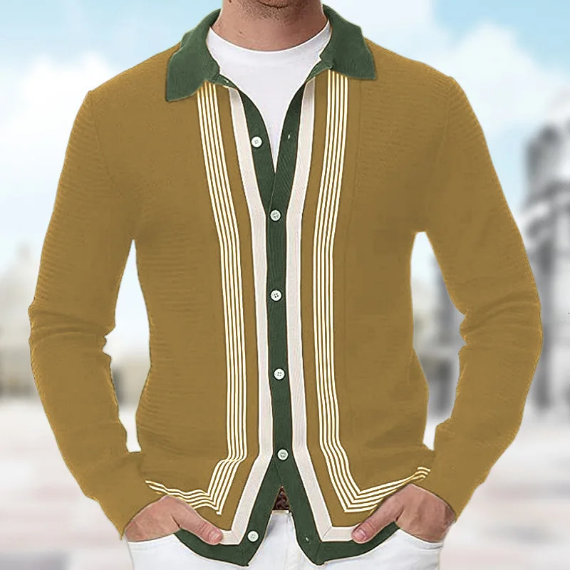 Mens knitted long sleeved polo shirt casual slim fit business polo shirt mens down button casual knitted autumn street clothing 250103