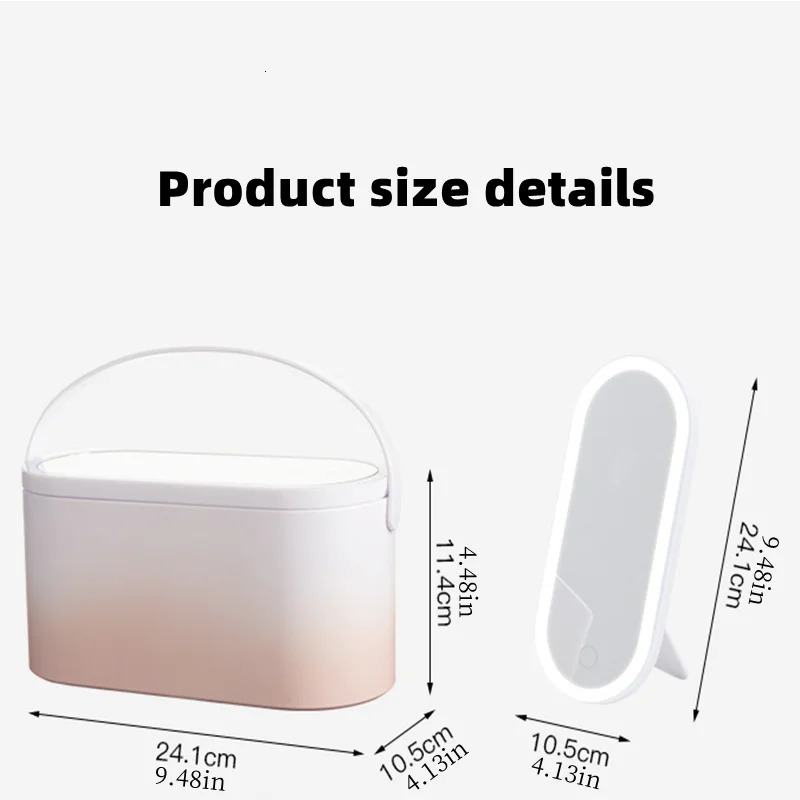 Makeup Organizer Box with LED Light Mirror Portable Travel Makeup Cosmetics Organizer Touch Light Storage Makeup Case 250103