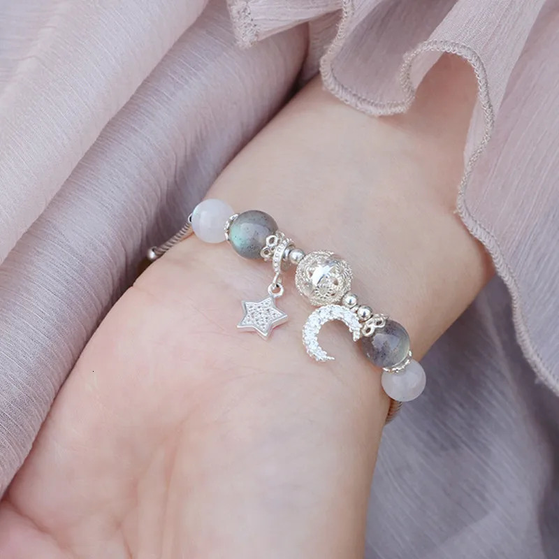 Natural Stone Bracelet and Bracelet Crystal Bead Bracelet Womens Moon Stone Lemon Strawberry Quartz 925 Silver Jewelry 250102