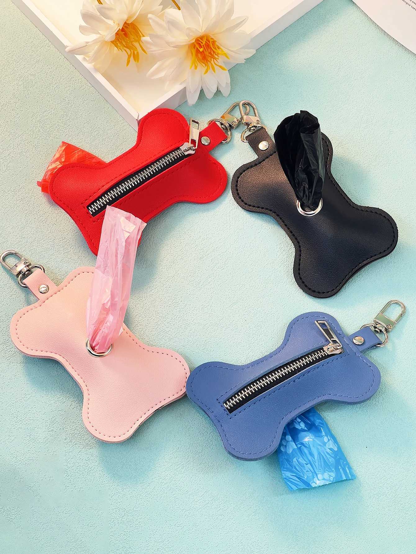 A Pu leather pet trash bag collection bag poop bag bone-shaped convenient bag goes out the beautiful fashion hanging bag accessoXJ250104