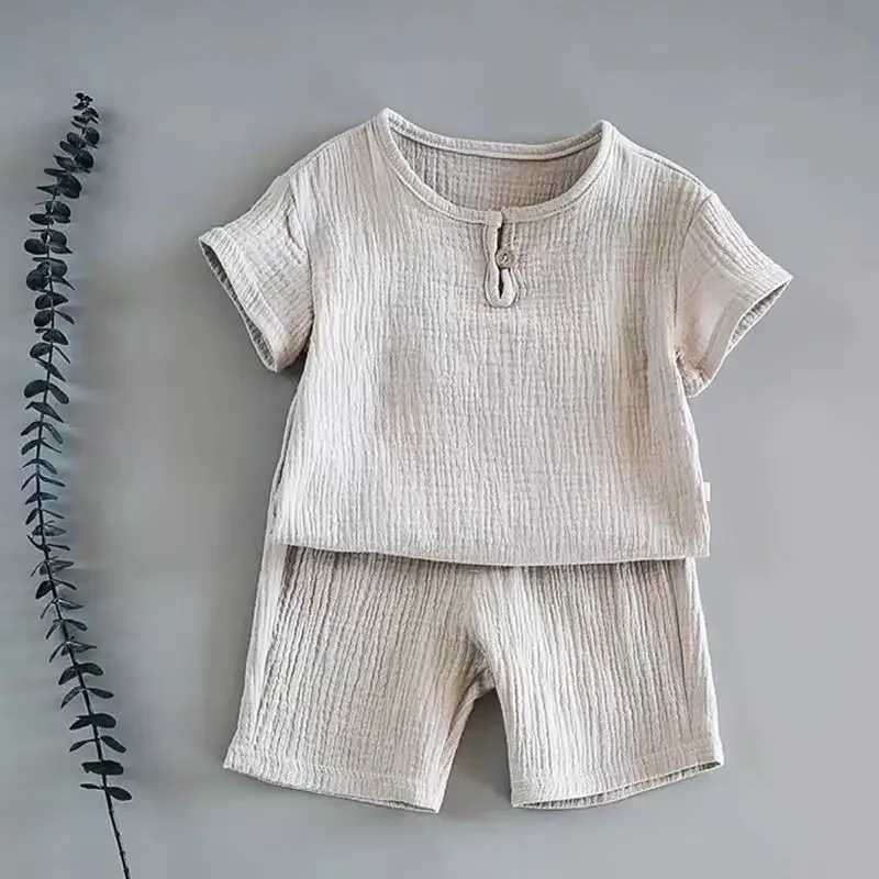 Summer childrens clothing set cotton linen sports baby girl boy 2-piece T-shirt suitable for children aged 1-6XJ250410