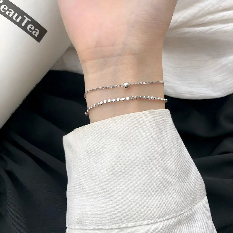Silvology 925 Sterling Silver Double Layer Flat Round Beads Bracelets for Women Rose Gold Elegant Bracelets 925 Festival Jewelry 250102