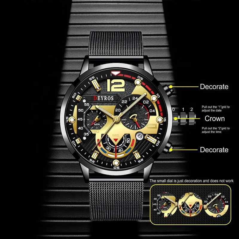 Fashionable mens Busin es luxury stainless steel mesh with quartz watch illuminated mens leisure calendar W250104