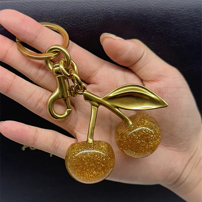 Sparkling Gold Cherry Pendant For Handbag Shoulder Bags Womens Purse Keychain Charm Festive Christmas Accessory250103