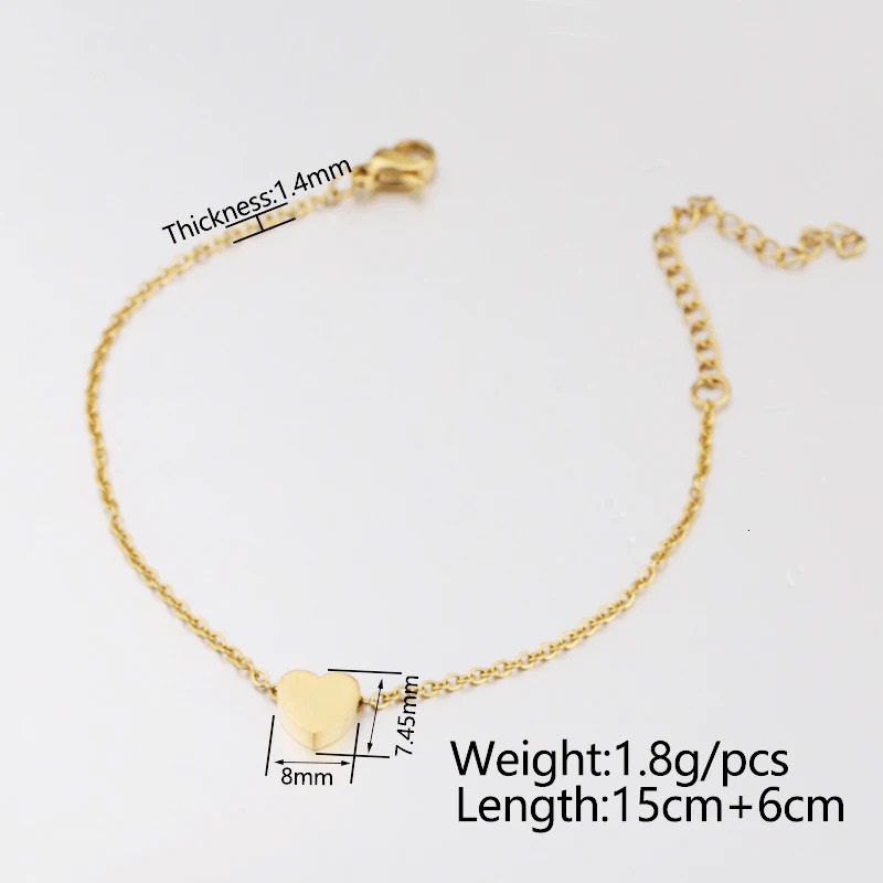Fnixtar 20Pcs/Lot 15/18cm cute heart-shaped bracelet with 5cm long chain mirror polished stainless steel bracelet anklet 250102