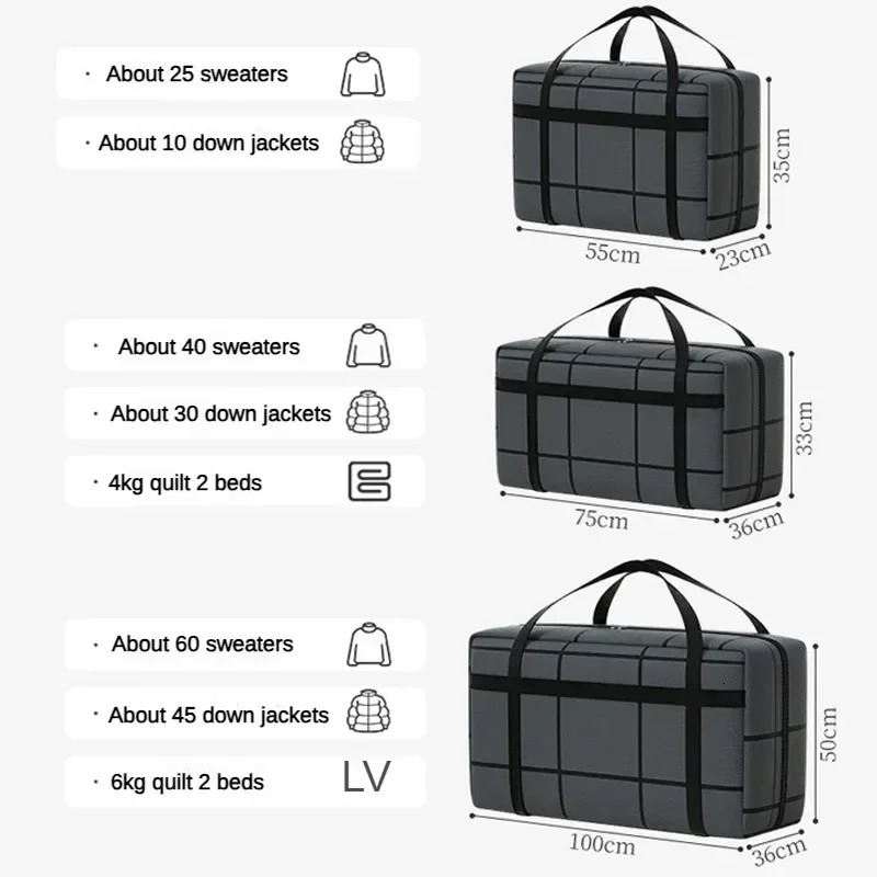 1PC Large Capacity and Super Loadbearing Black Composite Material Storage Bag Dustproof Moistureproof with Zipper 241226