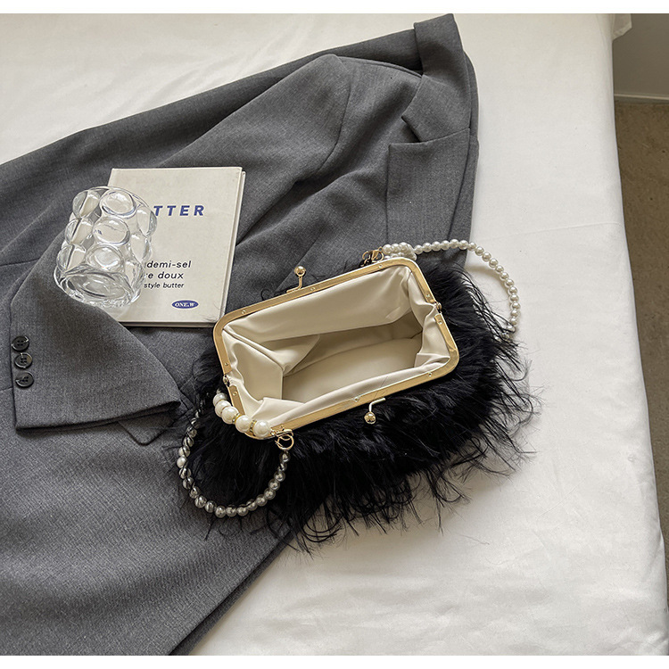 Plush women's pearl new best-selling high-end designer design autumn and winter fur bucket small bag small square bag wallet crossbody bag handba