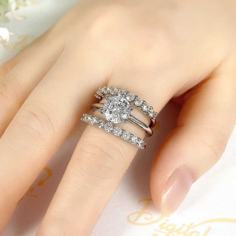 925 Sterling Silver Wedding Set Rings for Women Luxury Paved Brilliant Cubic Zirconia 3Pcs Crystal Fashion Rings Female JewelryXJ250514
