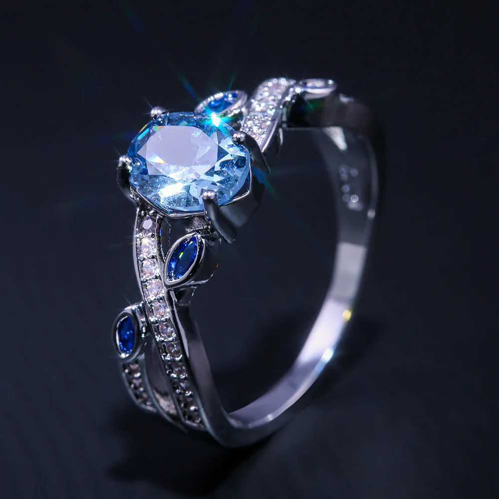 New Luxury Big silver 925 original Rings with Blue Colors CZ Zircon Stone for Women Fashion Wedding Engagement Rings GiftsXJ250104