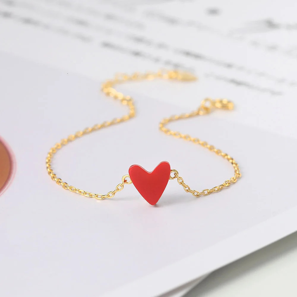 Lamoon womens heart-shaped bracelet with simple Bijoux 925 sterling silver 14K gold-plated bracelet LMHI065 250102