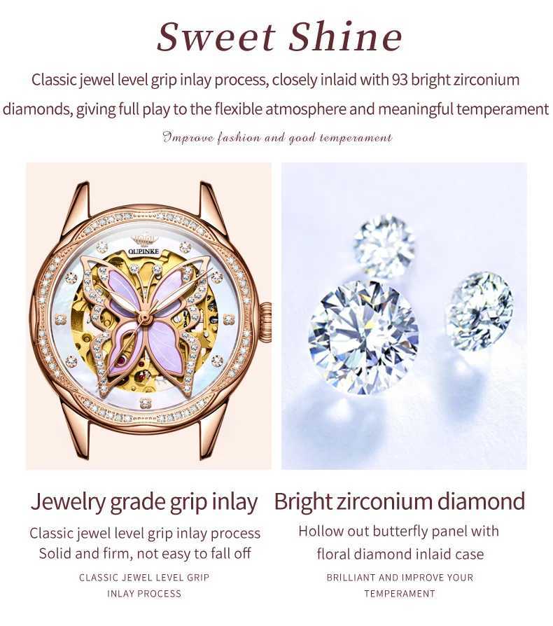 OUPINKE 3239 Elegant Butterfly Womens Hollow Diamond Dial Deep Waterproof Ceramic Str Watch Bracelet Set W250104