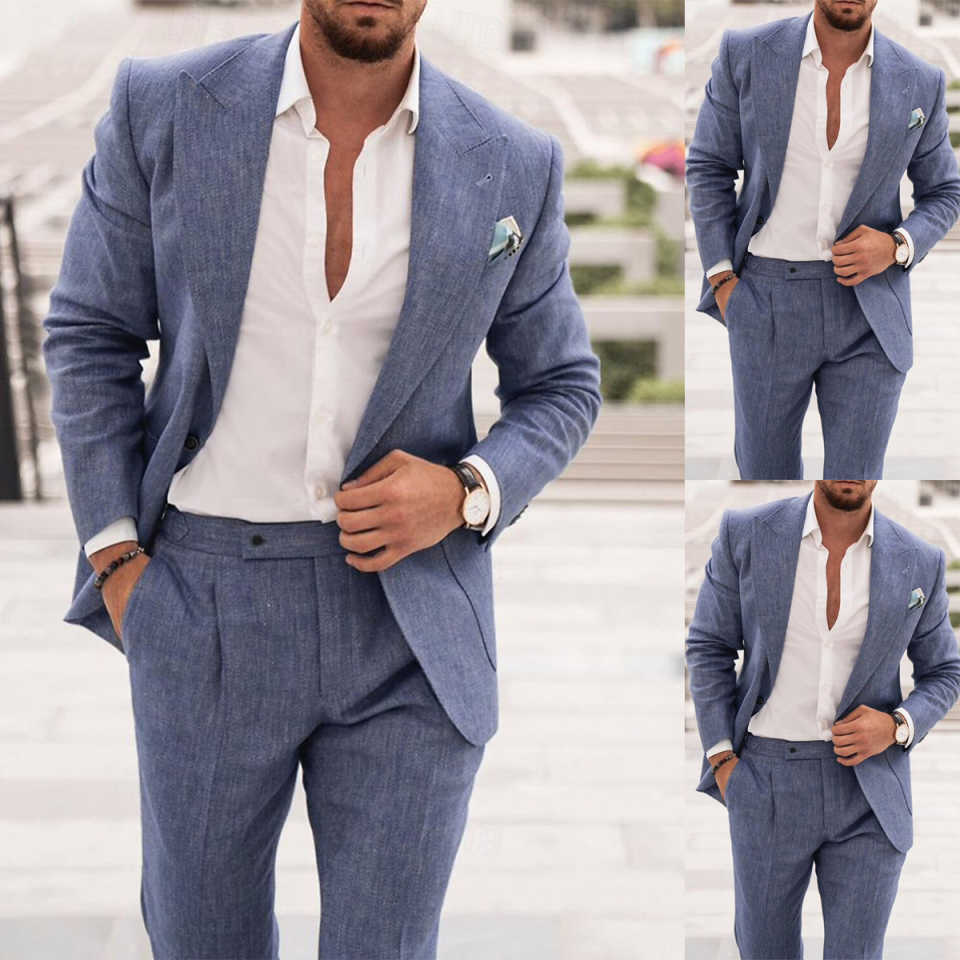Two Pieces 2025 Handsome Designer New Fashion Groom Wedding Tuxedos Men Suits Appliques One Button Customized Peaked Lapel Pockets Bridegroom Tailor M